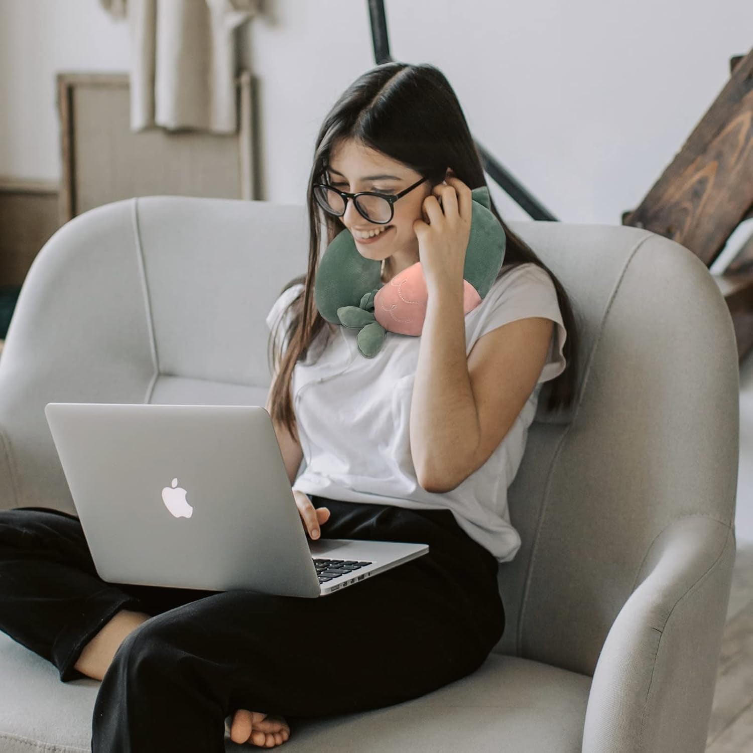 Pernă pentru gât, pernă pentru gât copii pentru călătorii cu avionul, mașina, trenul, pernă de călătorie cu spumă de memorie pentru adulți, pernă în formă de U cu motiv drăguț de animale, pernă Capac detașabil (roz2) Perne ortopedice cervicale Naty Shop