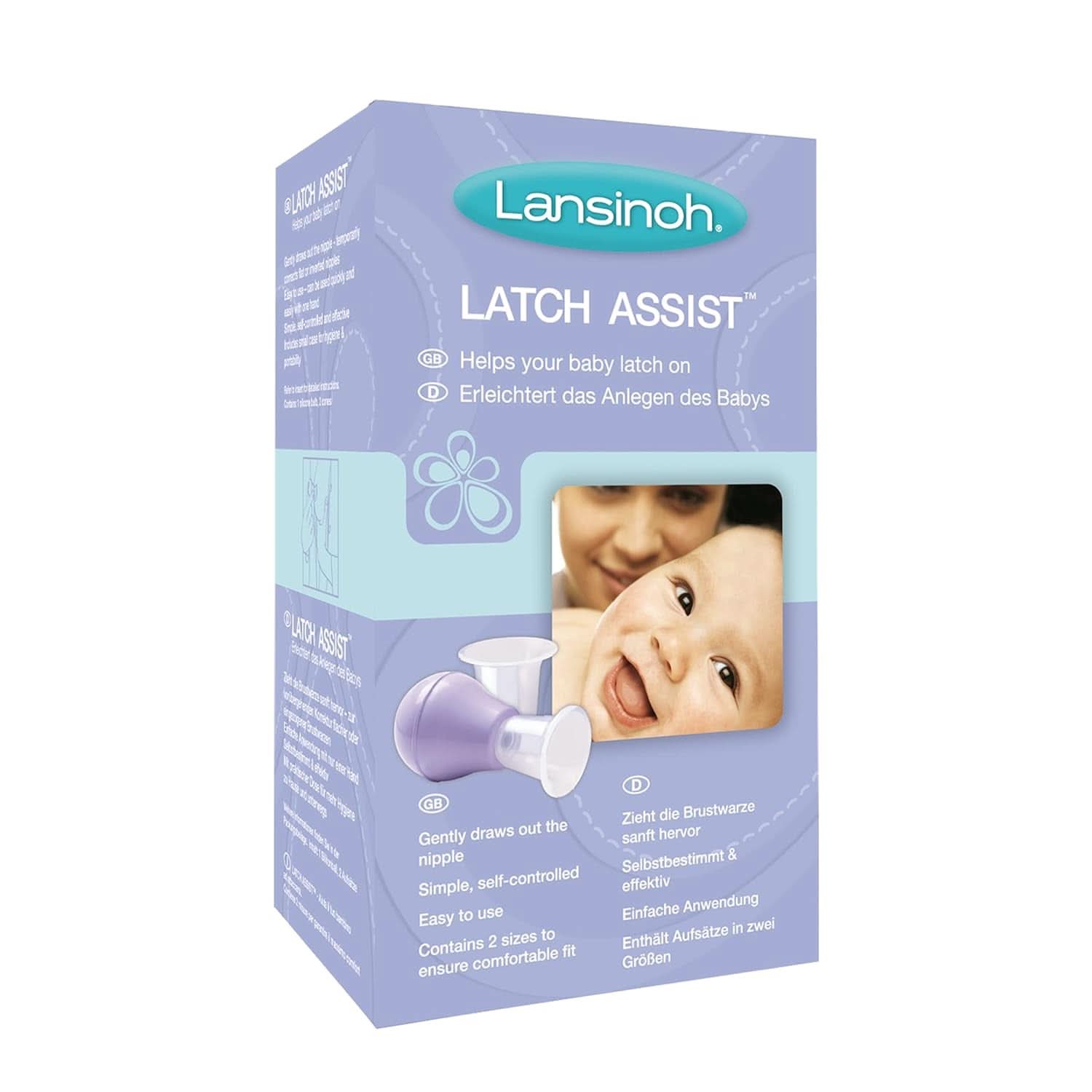 Lansinoh Latch Assist Nipple Everter avec étui pour mamans qui allaitent, offre une correction temporaire des mamelons plats ou inversés, 2 tailles de cônes dans le paquet et un étui de transport hygiénique Accessoires d'allaitement Bebe Naty Shop Latch Assist