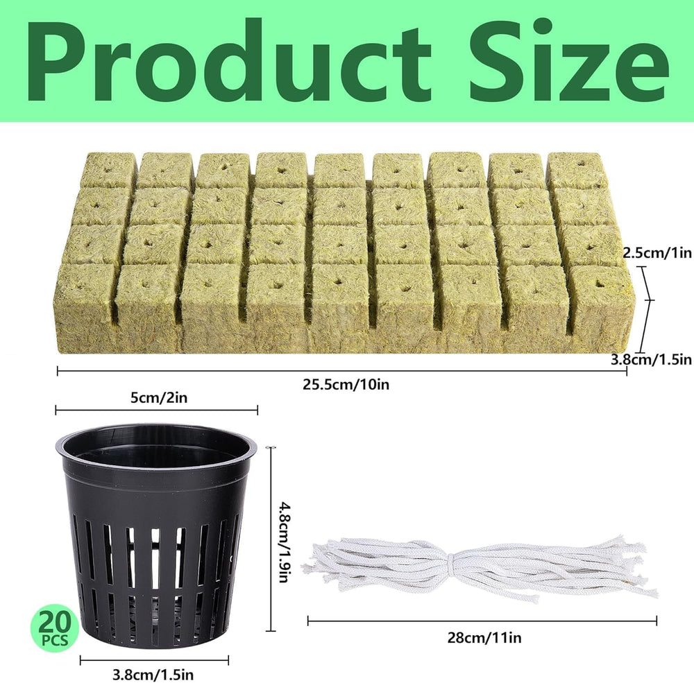 Kit de filet de culture hydrographique de 76 pièces - 20 pièces de 2 pouces (5 cm) - Filet supérieur avec filet de protection, 36 pièces de fil de pierre, 20 pièces d'articles de nettoyage de jardin en tissu pour la culture hydrographique