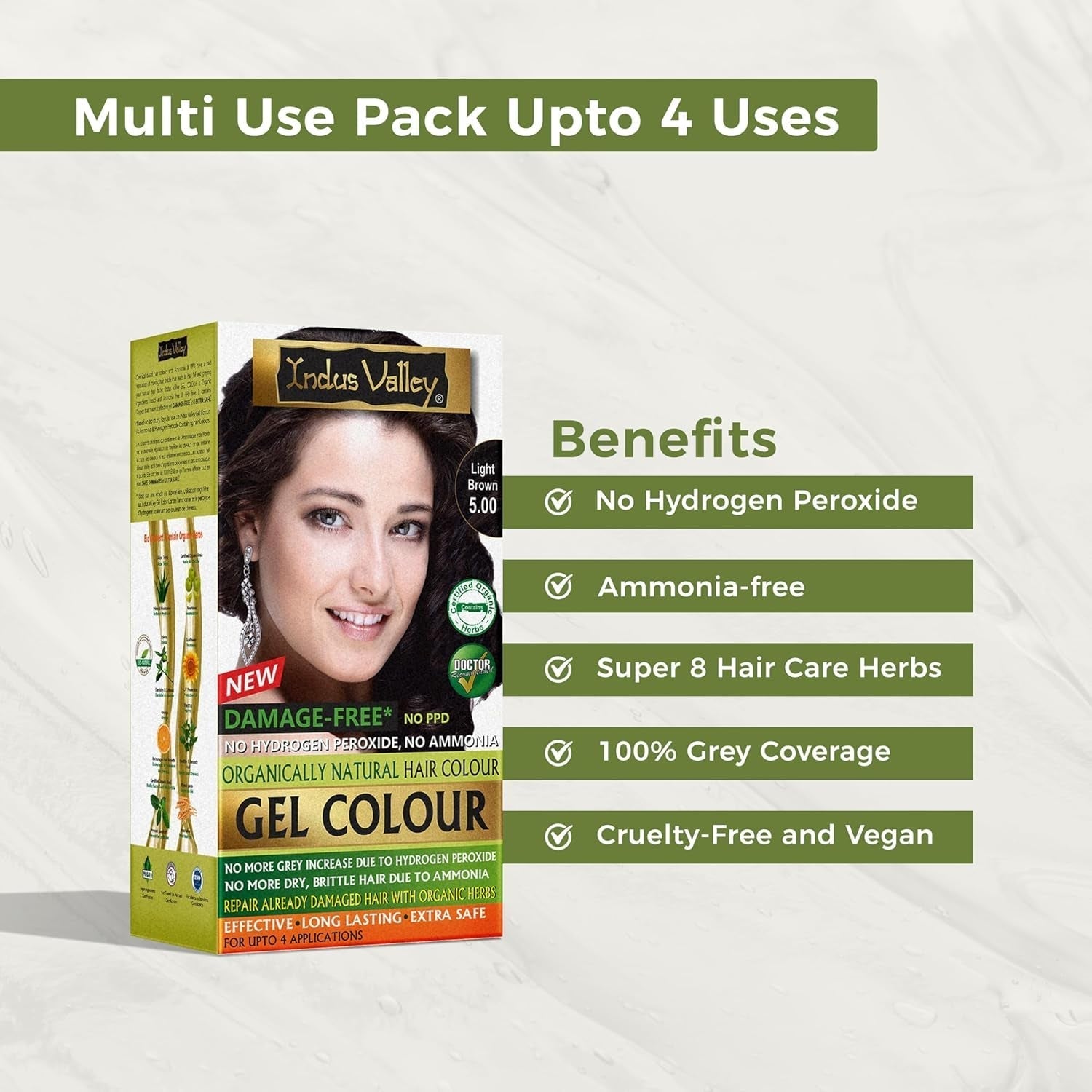 Coloration capillaire en gel naturel sans dommages Indus Valley | Sans ammoniaque, végétalien et sans cruauté | Jusqu'à 100 % de couverture des gris, résultats longue durée | Châtain clair 5.0 (20 grammes + 200 ml) Coloration capillaire Naty Shop