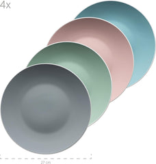 MÄSER 934006 Série Elissa, service de table moderne pour 4 personnes, glaçages colorés mats avec bord blanc, ensemble combiné de 16 pièces, grès, multicolore, gris, turquoise, rose, vert
