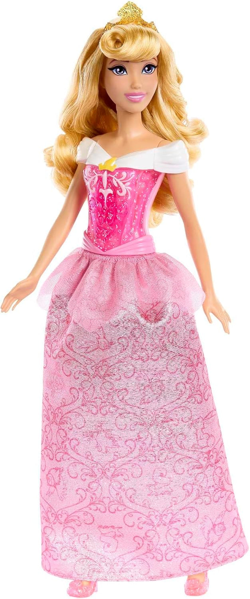 Mattel DISNEY Prințesa Aurora - păpușă cu ținută tipică, pantofi detașabili și diademă, top strălucitor și fustă detașabilă cu model, păr lung de coafat, HLW09 Papusi Naty Shop