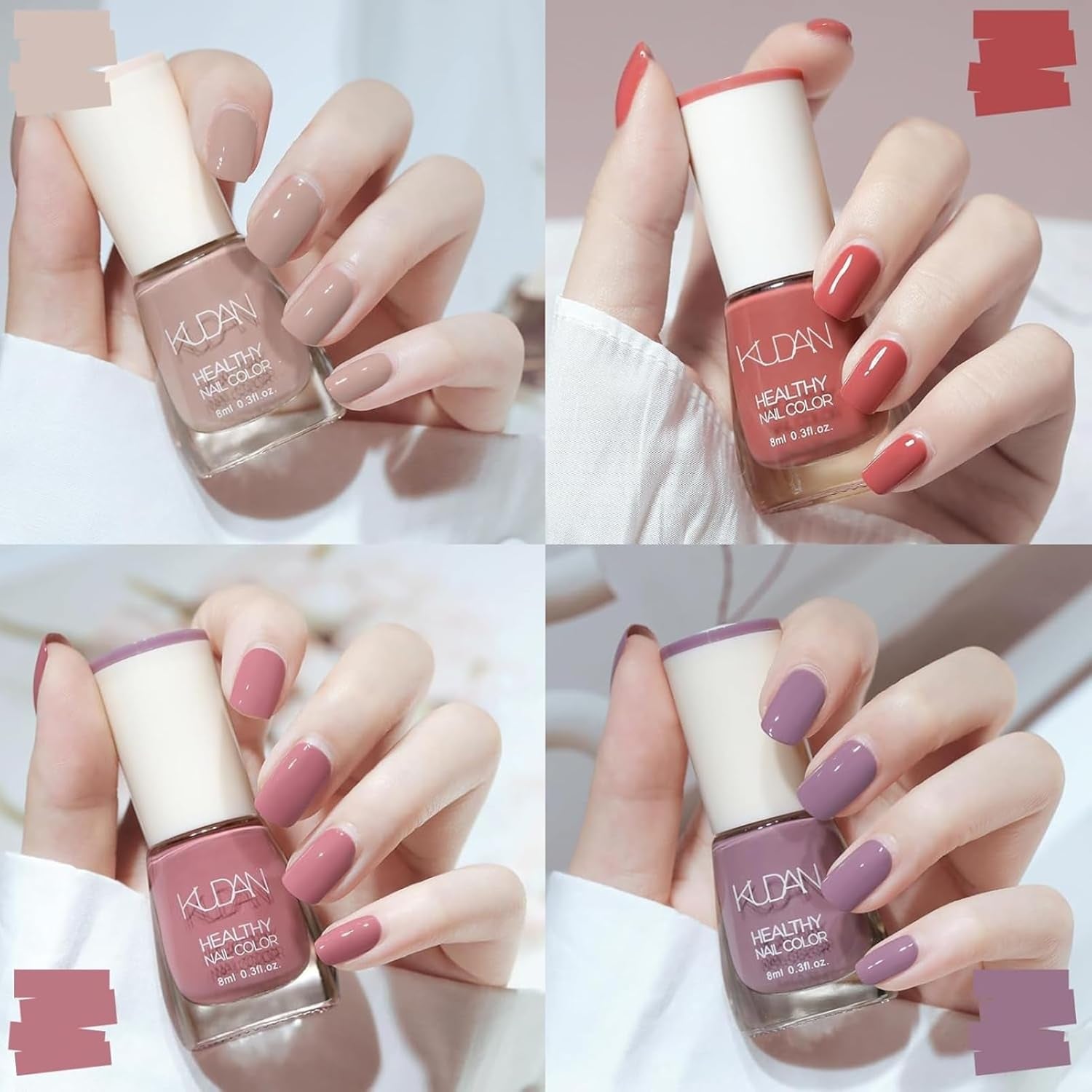 Set de ojă cu 4 piese - Oja pe bază de apă cu uscare rapidă și durabilă - Oja pentru design unghii DIY (set de 4 piese, stil nud, normal)
