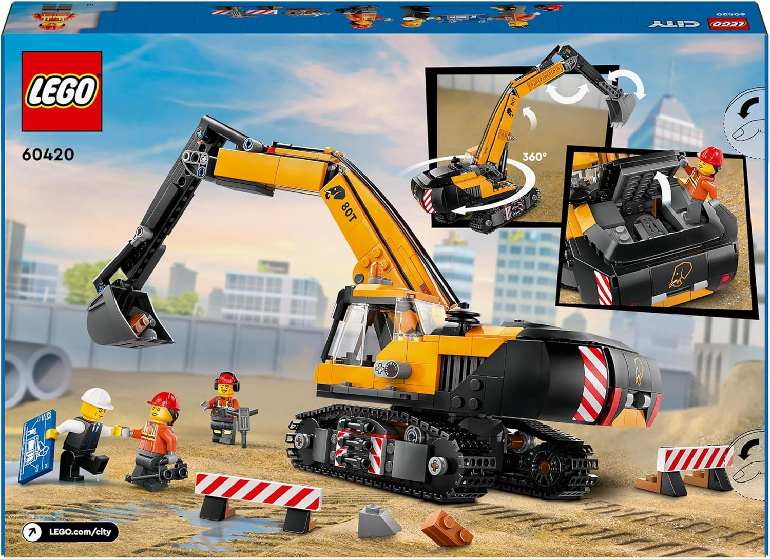 Pelle sur chenilles LEGO City, pelle jouet pour enfants à partir de 8 ans, jouet de construction avec modèle de pelle, camion à construire avec accessoires et 3 figurines 60420 Jeux de construction Besuche den LEGO-Store