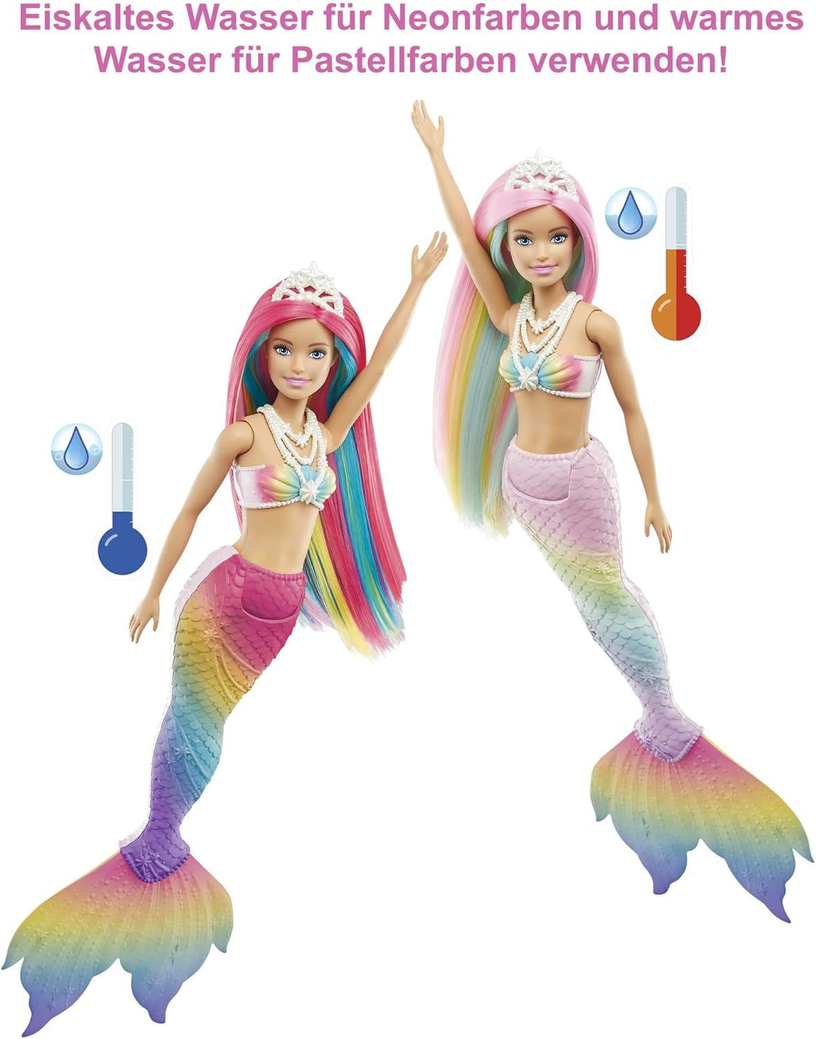 Barbie Dreamtopia Sirena Magică Curcubeu, Sirenă Barbie cu Păr Curcubeu, Păpușă care își Schimbă Culoarea, Activată de Apă, Jucărie pentru Vârste de 3 Ani și Peste, Cadou pentru Fete, GTF89