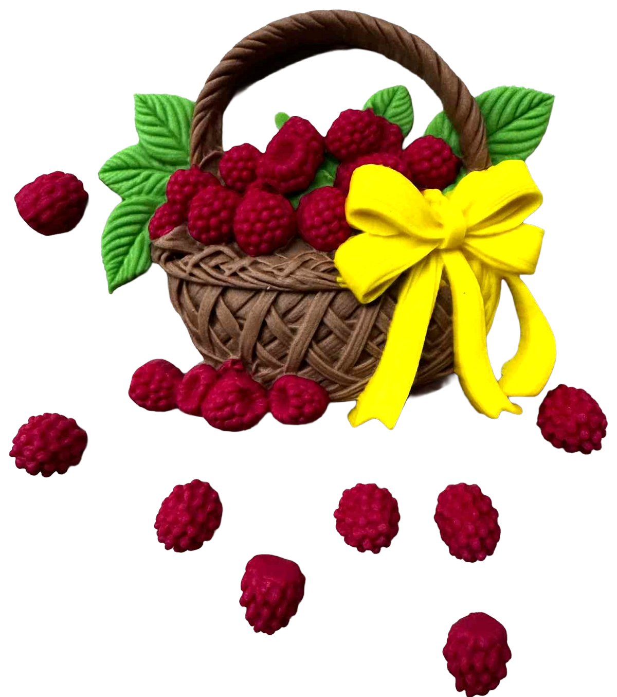 Panier de framboises – Lot de 9 décorations comestibles en pâte à sucre, tailles 1–8 cm