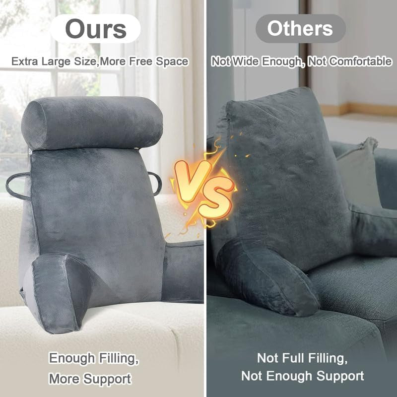 Pernă de citit Mingfuxin pentru pat, pernă de pat cu rolă detașabilă pentru gât și braț de susținere superior pentru a sta în pat, canapea, podea, pernă de citit cu spătar pentru adulți, pernă de spate pentru citit, vizionat la televizor