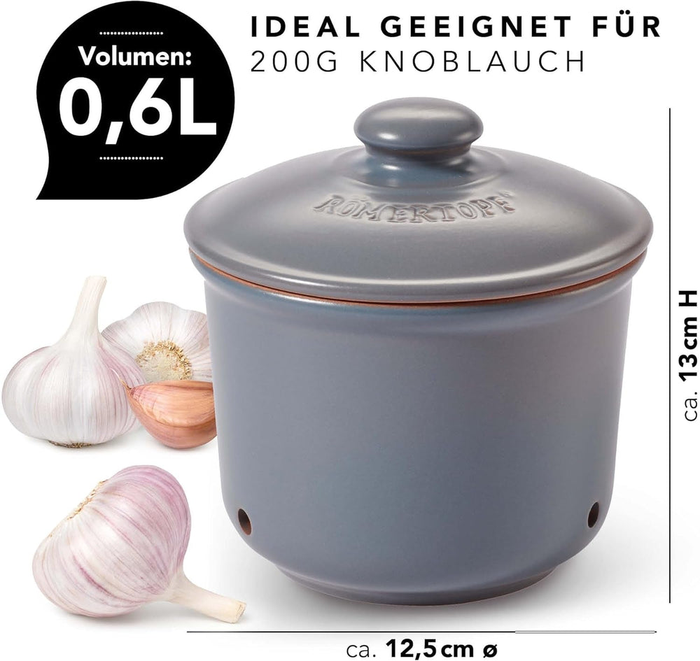 Pot à ail Römertopf pot frais en argile naturelle pour une longue durée de conservation des aliments comme l'ail Ø 12,5 cm blanc Boîtes de conservation alimentaire Naty Shop