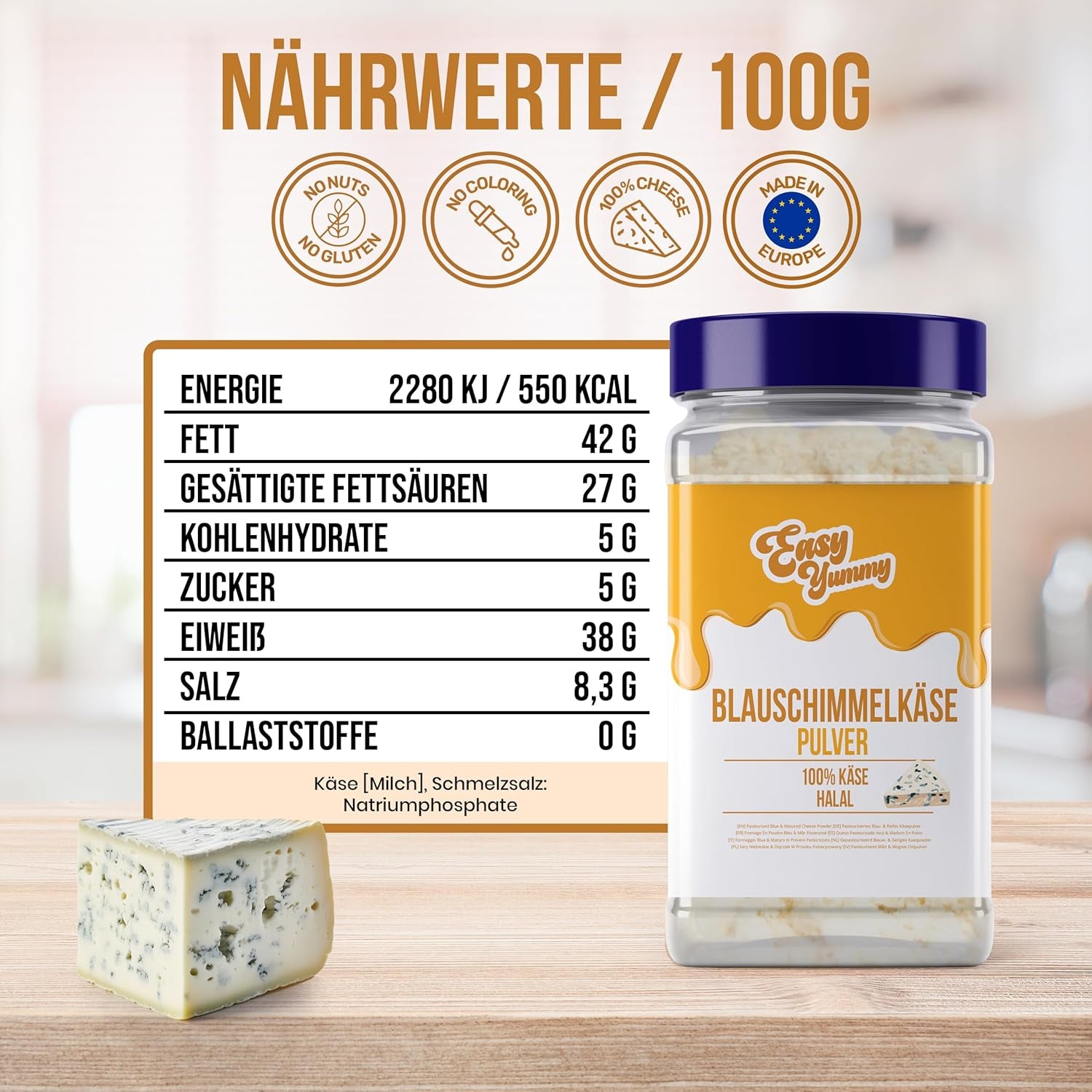 EASY YUMMY - Poudre de Käsepulver 300g | Gâteaux instantanés pour plats à emporter et snacks | Immer Bereit, Keine Kühlung Nötig | Aus 100% vrai fromage | Idéal comme garniture de pop-corn
