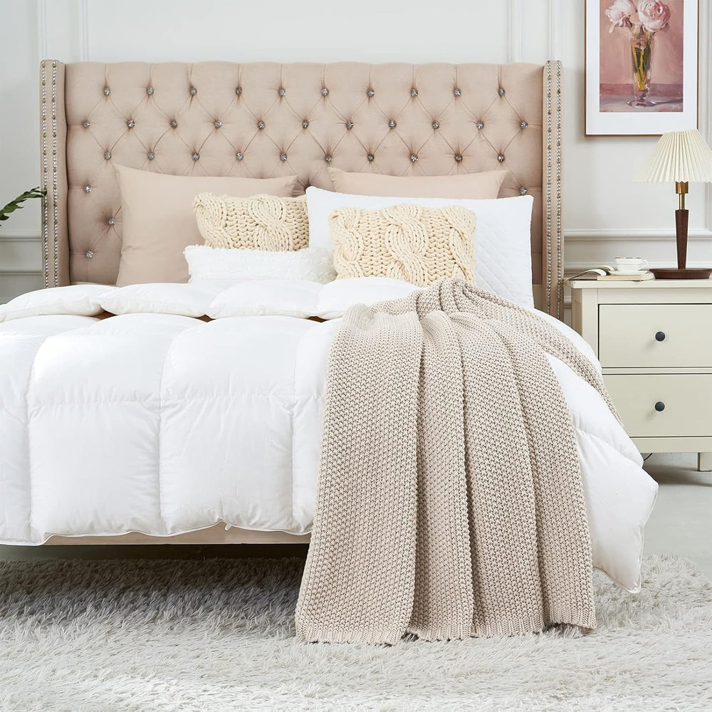 Couverture en tricot épais, Légère, Beige, 100% coton biologique, Couverture pour canapé, canapé, lit, enfant, chambre d'enfant, Rustique, Shabby chic, Ferme moderne, 152,4 X 203,2 cm, Sac à linge inclus Lits et couvertures Literie Longhui