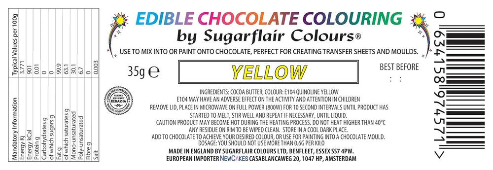 Colorant alimentaire Sugarflair Chocolate Yellow Colorant alimentaire pour chocolat - Beurre de cacao bio coloré, colorant chocolat pour colorer chocolat, pralines - 35g