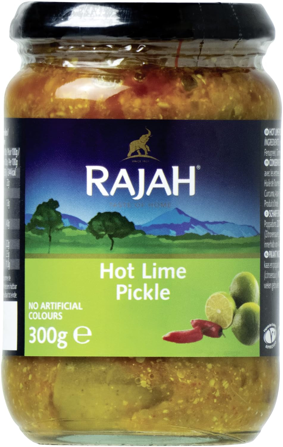Rajah Mild Lime Pickle – Doux eingelegte Limetten – Idéal pour la préparation du curry, de la viande, du gâteau, des poppadums et des plats cuisinés – 1 x 300 g