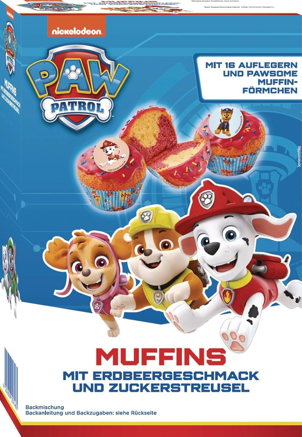 RUF X PAW Patrol Muffin Backmischung Mit Erdbeer-Geschmack, pour 12 Paw Patrol Muffins, Inkl.16 Oblaten-Auflegern et Pawsome Muffin-Förmchen, 1 X 394G Naty Shop 392 G (1Er Pack) Muffins
