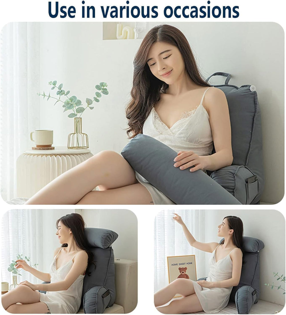 Pernă de citit cu cotiere, pernă de spate pentru canapea, pernă de cărți pentru pat, cu rolă detașabilă pentru gât, pernă de susținere a scaunului pentru relaxare, joacă, citit, vizionat la televizor