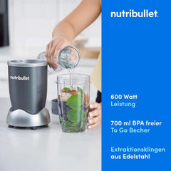 Nutribullet Original, mixeur électrique, mélangeur à smoothie, mixeur à smoothie, machine à smoothie, 600 W, simple et rapide dans l'application, compact, léger pour les repas, NB603DG Kitchen Naty Shop