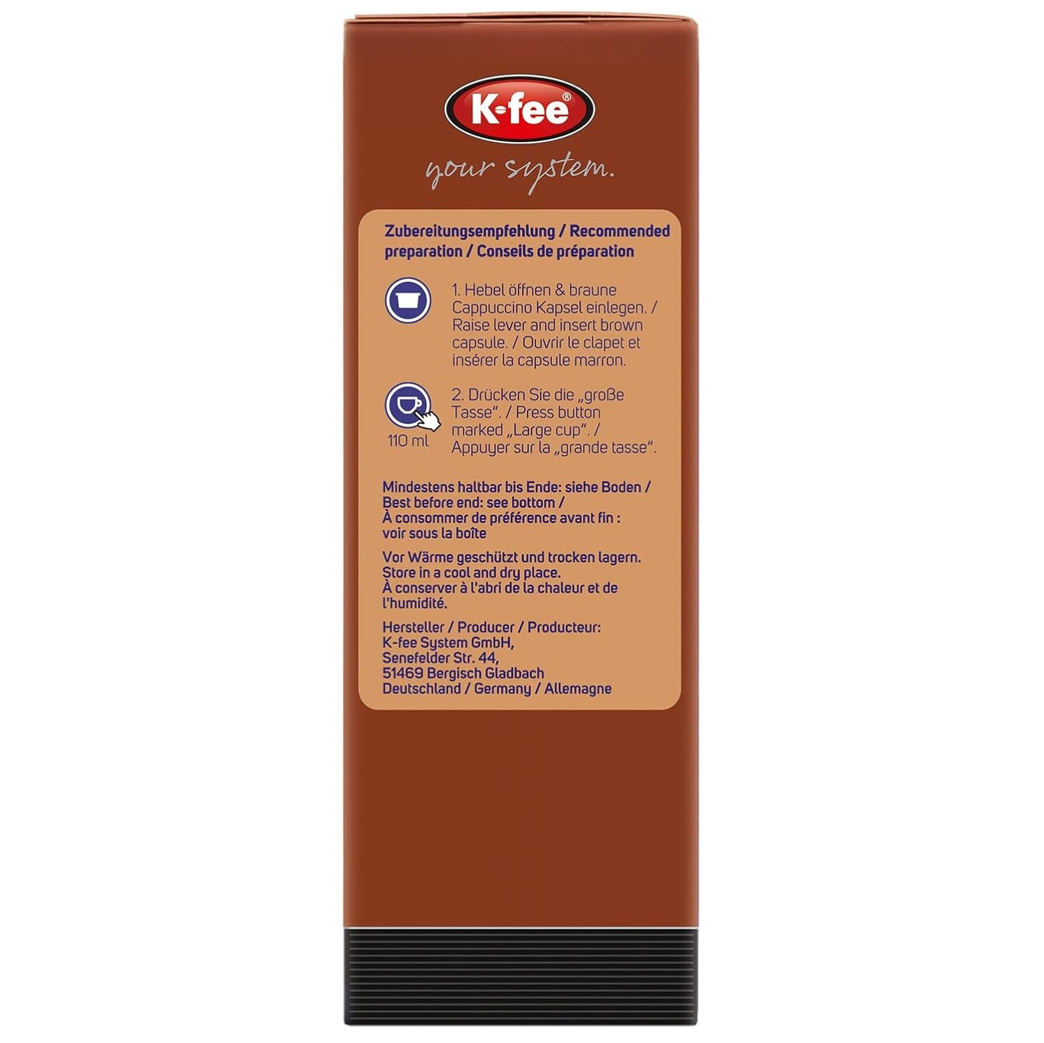 Capsules de café KRÜGER Cappuccino Schoko, compatibles avec K-fee et ALDI EXPRESSI* Kapselmaschinen, café instantané aromatisé, 96 capsules