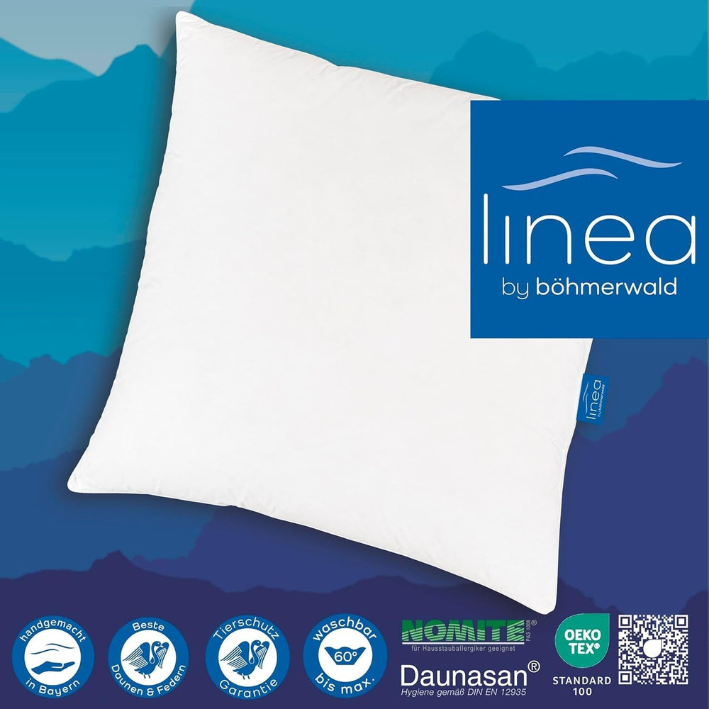 LINEA by Böhmerwald - Cosy - Oreiller Balance de haute qualité, 80X80, 70% plumes classe 1, 30% duvet neuf, adapté aux allergies, lavable jusqu'à 60°C, fabriqué en Allemagne Oreillers standards Naty Shop