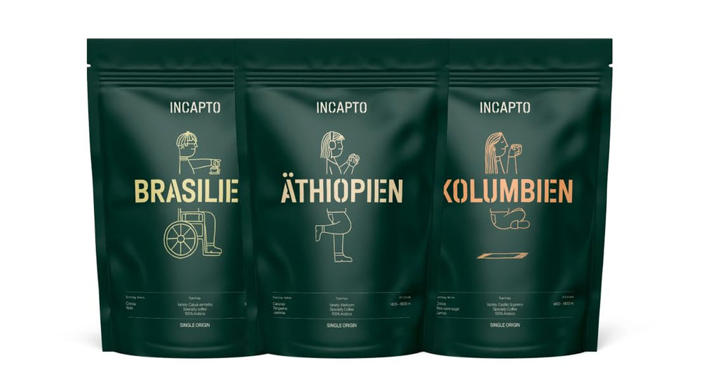 Incapto Best-Sellers Set Spezialitäten-Kaffeebohnen | Herkunft - Colombie, Brésil et Éthiopie | Café de spécialité +80 points SCA | 3 sachets de 500g