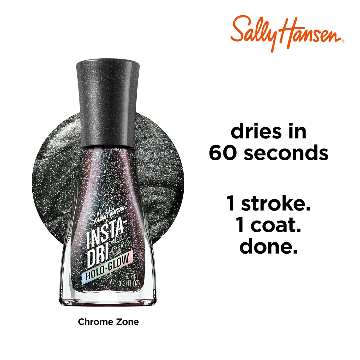 Vernis à ongles Insta-Dri Holo-Glow, zone chromée, facile à utiliser, longue durée, belles couleurs, facile à appliquer, sans écaillage, 19 ml