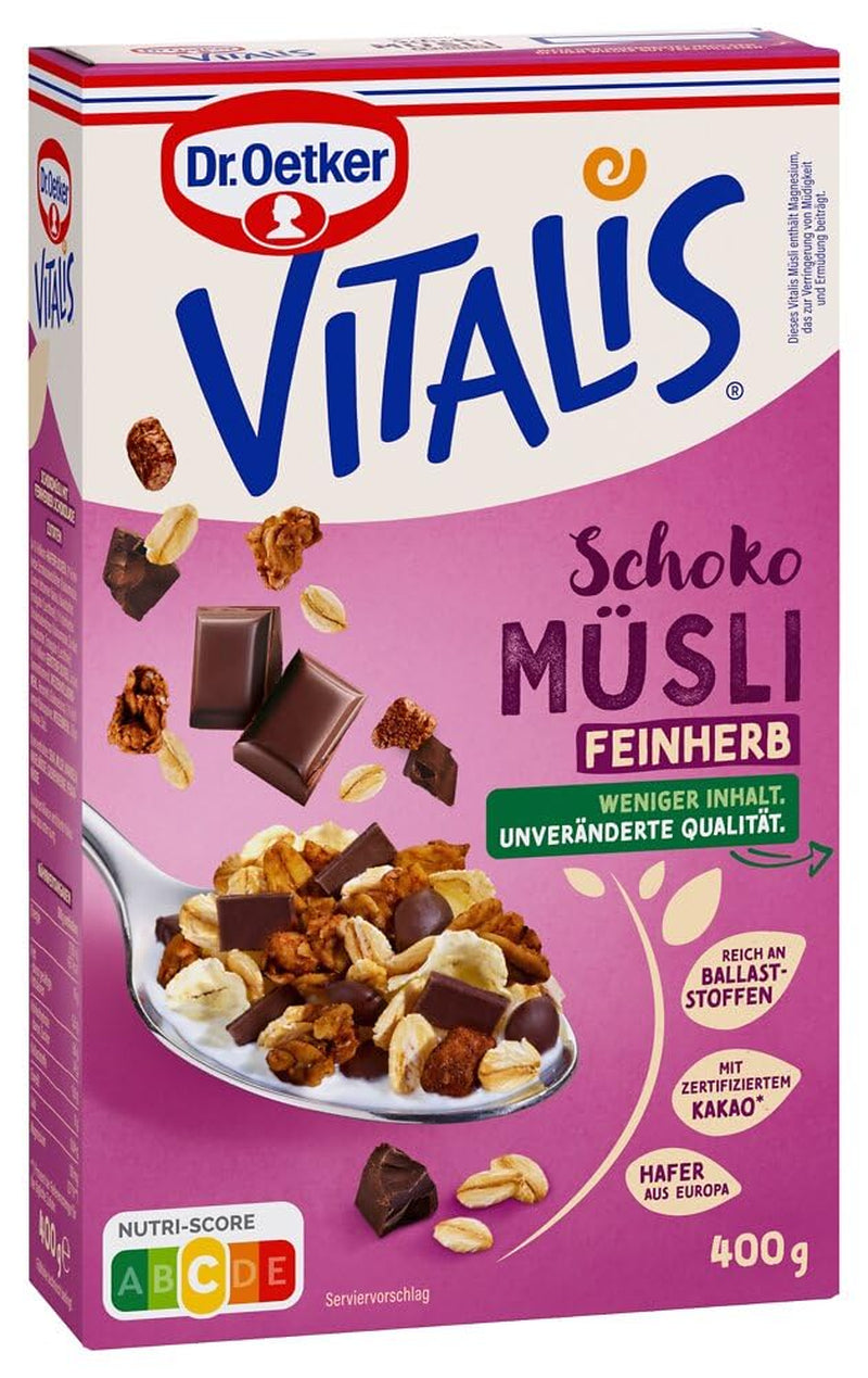 Dr. Oetker Vitalis Muesli au chocolat noir : Muesli de petit-déjeuner au chocolat noir, paquet de 6 (6 x 600 g)