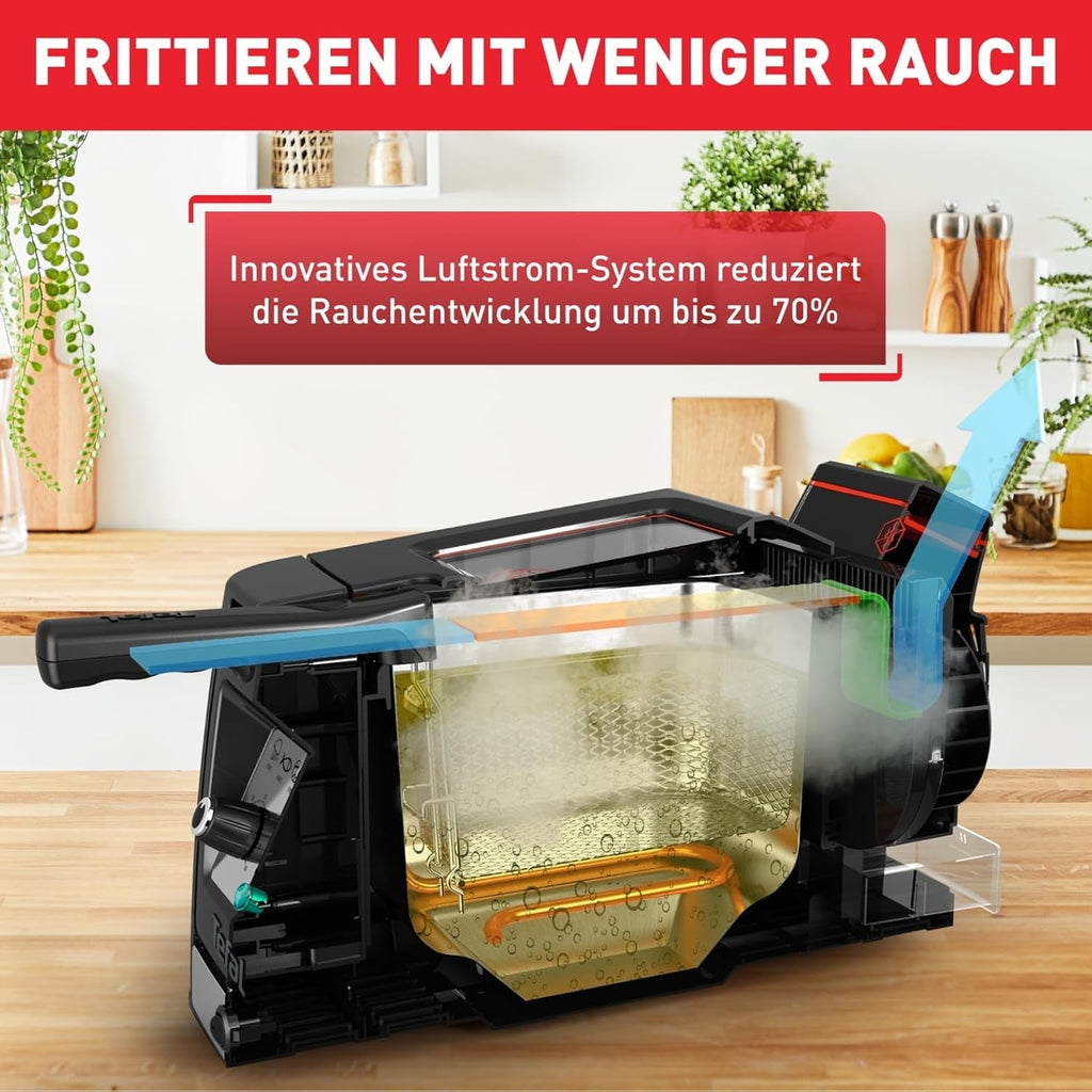 Tefal FR600D Clear Duo Deep Fryer, prăjire cu mai puțin fum și mirosuri, capacitate 1,2 kg, termostat, cronometru, fereastră mare de vizualizare fără ceață Electrocasnice Naty Shop