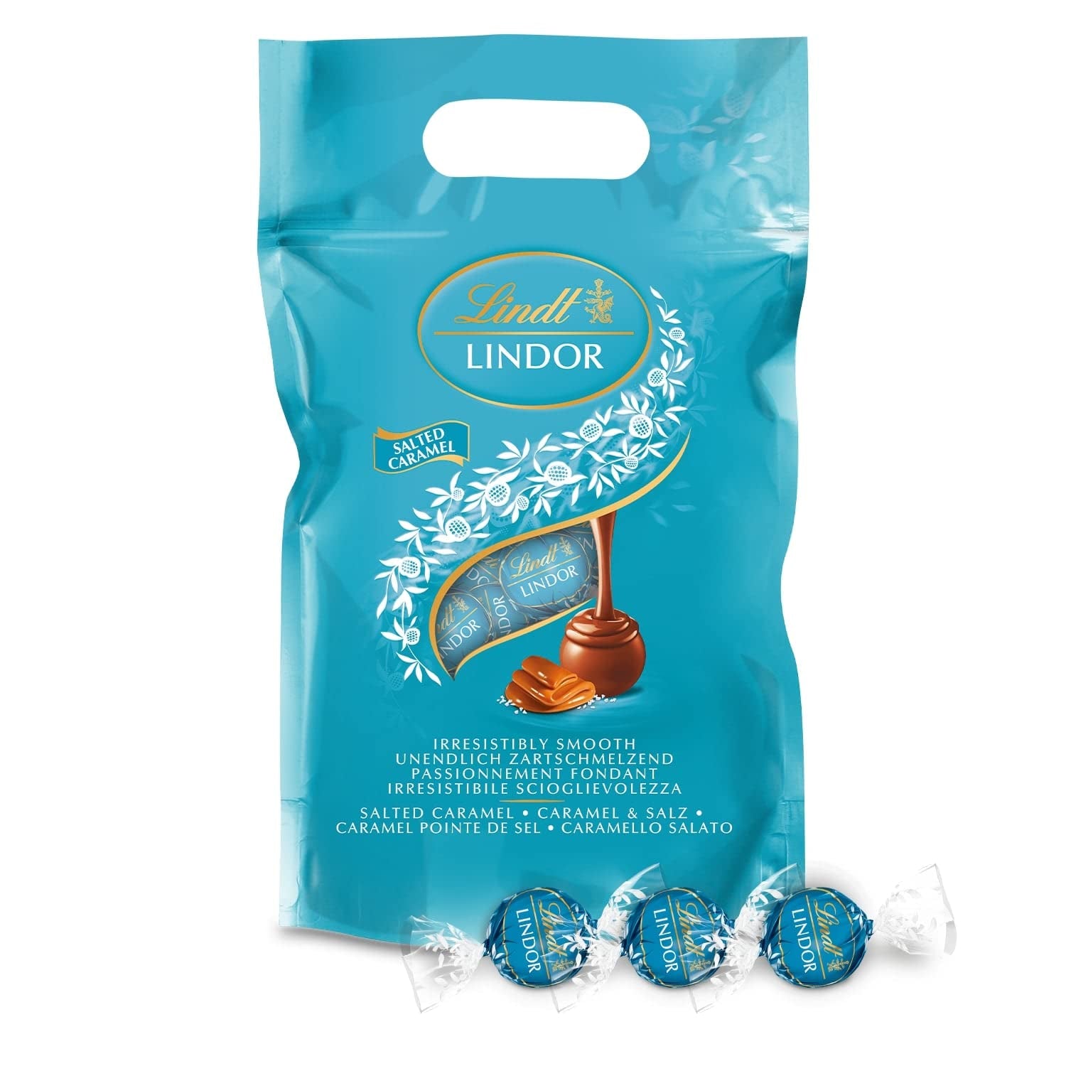 Boules de chocolat LINDOR au caramel salé | env. 80 boules de chocolat au lait fourrées au caramel salé | Pack Vrac & Boules de Chocolat Marc de Champagne | 700g