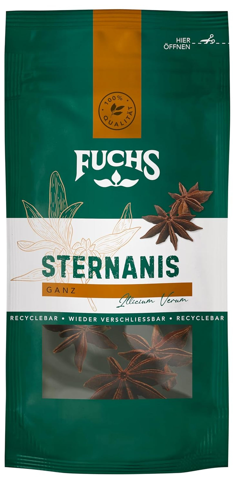 Fuchs Gewürze - Sternanis ganz | Ingrédient naturel | Sachet refermable et recyclable de 9 g