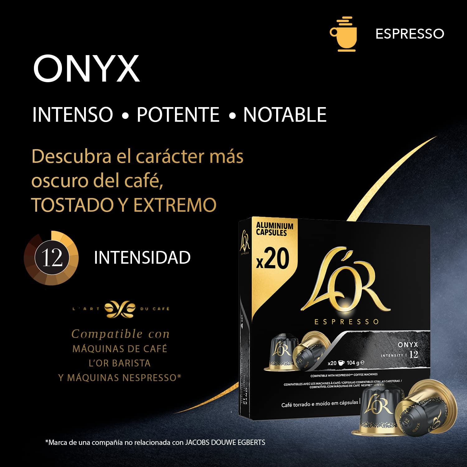 L'OR Espresso Capsules de café Onyx | Intensité 12 | 200 capsules Nespresso compatibles (R)* - Exclusivité Amazon