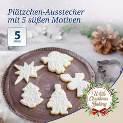Dr. Oetker Lot de 5 emporte-pièces de Noël – Emporte-pièces blancs pour la pâtisserie de Noël – Emporte-pièces en acier inoxydable pour Noël