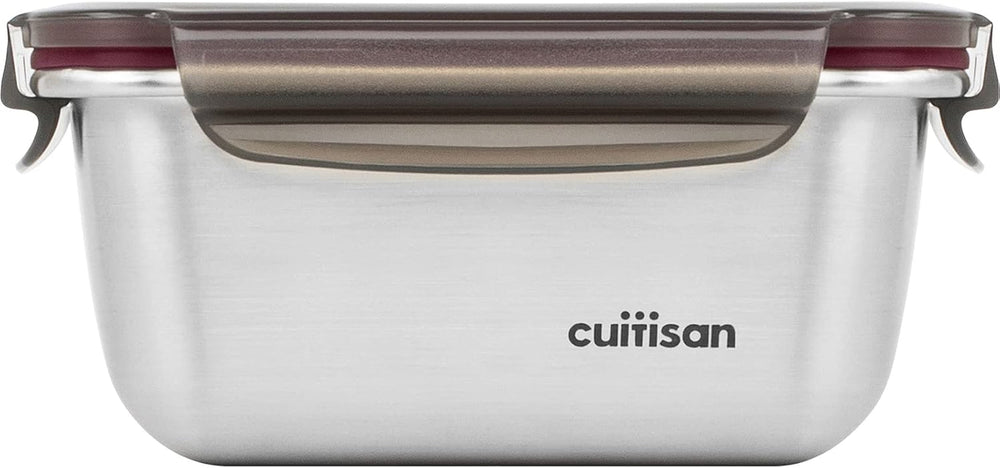 CANDL Cuitisan (Flora) Pot de conservation des aliments en acier inoxydable avec couvercle à clip, rectangulaire, adapté au micro-ondes + four, pot de conservation, EC7-SS10 2800 ml Naty Shop Boîtes de conservation des aliments 14,8 cm x 10,8 cm x 7,1 cm / 500 ml