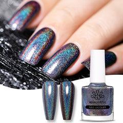 Vernis à ongles à paillettes Born Pretty, vernis à ongles noir brillant à paillettes arc-en-ciel Super Shine