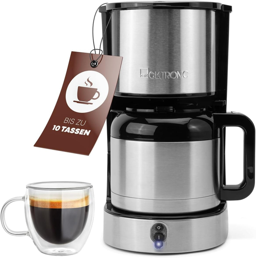 Cafetière Clatronic® avec carafe thermos pour 8 à 10 tasses de café (env. 1,2 l) | Cafetière filtre en inox | Carafe Thermos à Double Paroi | Aucune perte de température | Cafetière 800 W | KA 3805