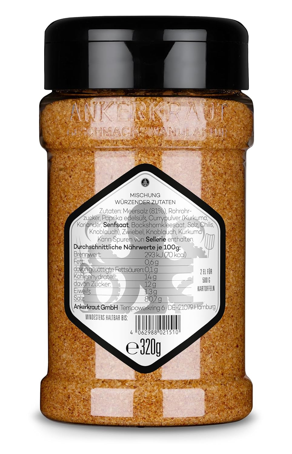 Ankerkraut Freibad Pommes, Mischung würzender Ingredient for Pommes Frites wie vom Freibad-Kiosk, Gewürzsalz, Pommesgenuss zu Hause, 320 g im Streuer