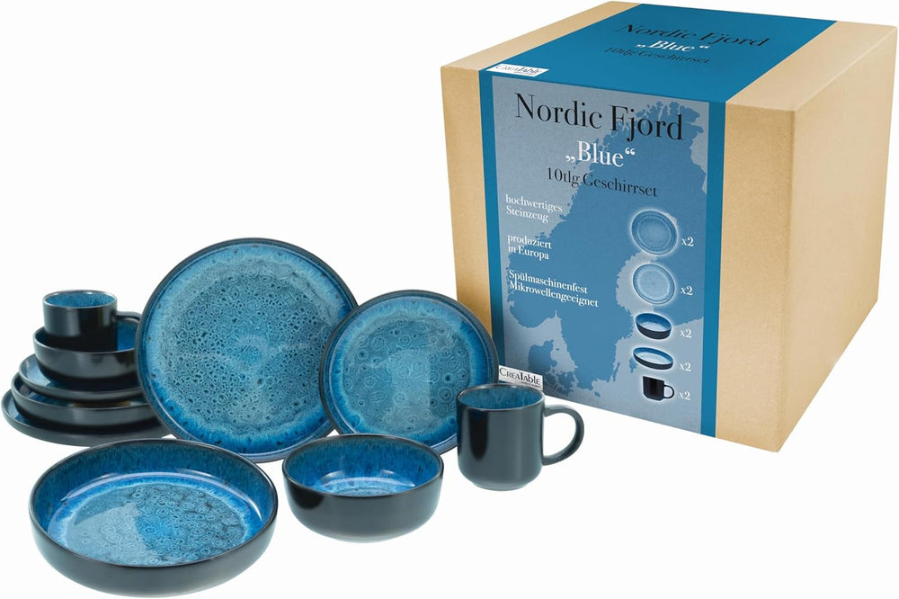 Creatable, 20166, Serie Nordic Fjord Green, 16-Teiliges Geschirrset Für 4 Personen, Kombiservice Aus Steinzeug, Spülmaschinen- Und Mikrowellengeeignet, Qualitätsproduktion Seturi vesela masa Naty Shop Blau Kombiservice 10 Tlg