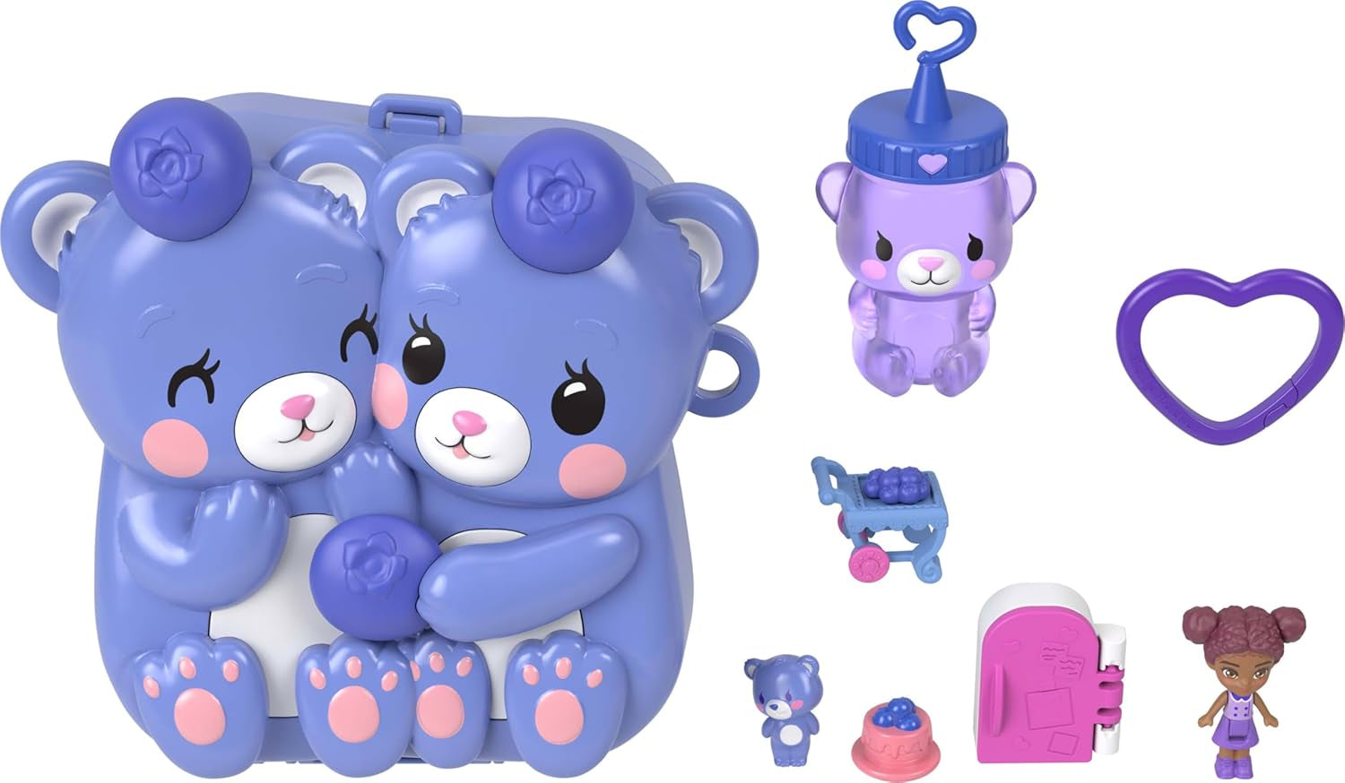 Polly Pocket Puppen und Spielset, Beste Blaubeeren-Freunde Schatulle, Reisespielzeug mit 1 Mikropuppe, Haustier und Zubehörteilen mit Obstmotiven, JKC48