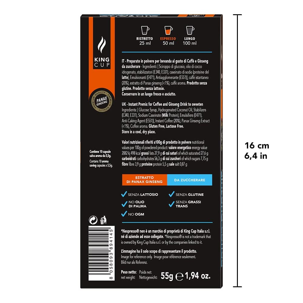 - 5 Packungen avec 10 capsules de ginseng sans sucre, 50 capsules 100% compatibles avec le système Nespresso de boisson au ginseng, sans gluten et sans lactose