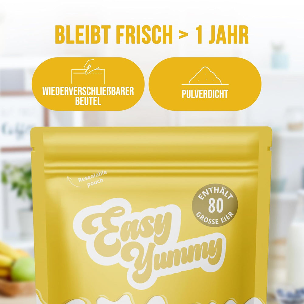 EASY YUMMY - Vollei-Eipulver (1000g = 80 Eier) aus Regionalen Niederländischen Freiland-Eiern | mythe 1-Ei-Messlöffel | Wiederverschließbarer Beutel, longue Haltbarkeit | Rührei, Cuisines, Backen | 100% eux