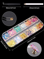 EBANKU Nail Art Strass Kit Multi Design Zubehör Mit 1 Pinzetten 1 Stück Wachsstifte Deko Diamanten Kristalle Perlen Edelsteine ​​​​Bunt Pferdeaugen Strass Metall Nieten Für Nagel DIY (1 Stück (10Er Pack))