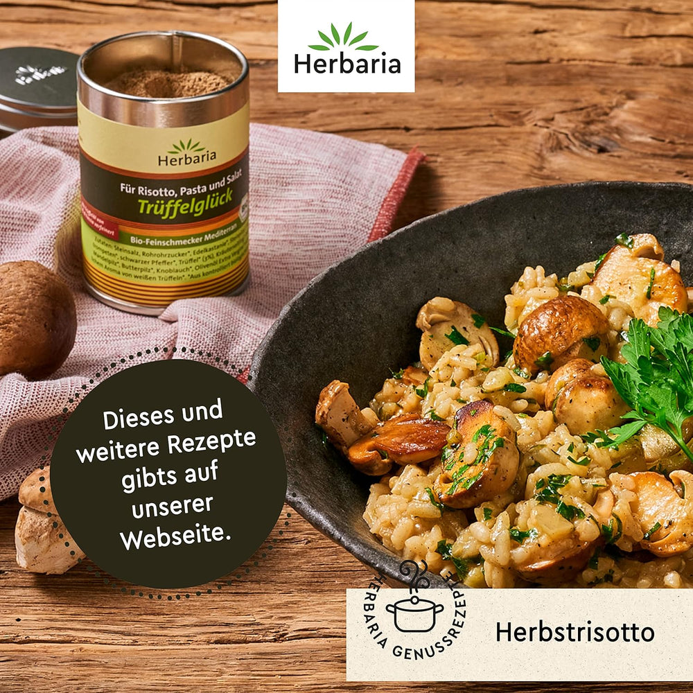 Herbaria Trüffelglück bio 110g M-Dose - Fertiges Bio-Pilz- & Trufflegewürz für intensiv-köstliche Gerichte - with erlesenen Ingredient - in nachhaltiger Aromaschutz-Dose