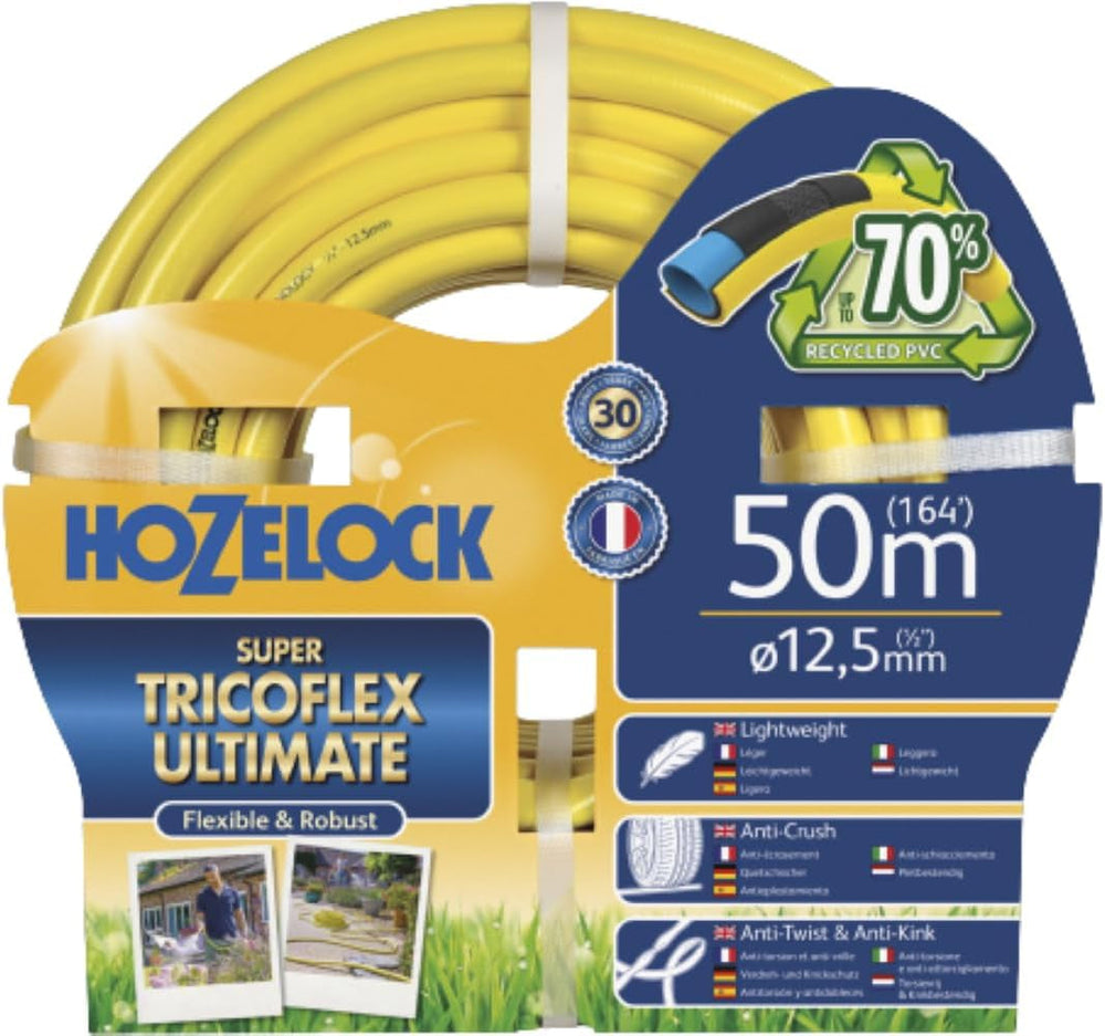 Tuyau HOZELOCK - Ultramax 12,5 mm x 30 m, jusqu'à 70 % de PVC recyclé, robuste, résistant aux intempéries, anti-torsion, résistant à la flexion et à l'écrasement, gris