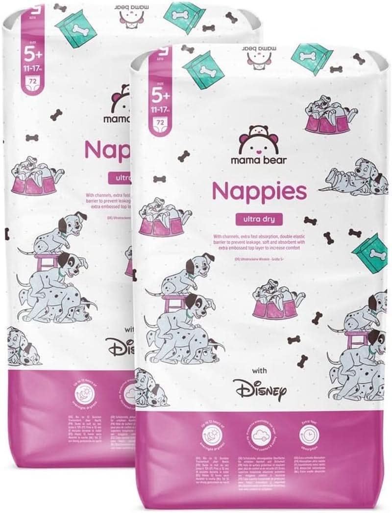 Couches Mama Bear Disney Ultra Dry taille 4 (8-14 kg), blanches, 84 pièces (1 paquet) Naty Shop taille 5+ (11-17 kg) paquet mensuel