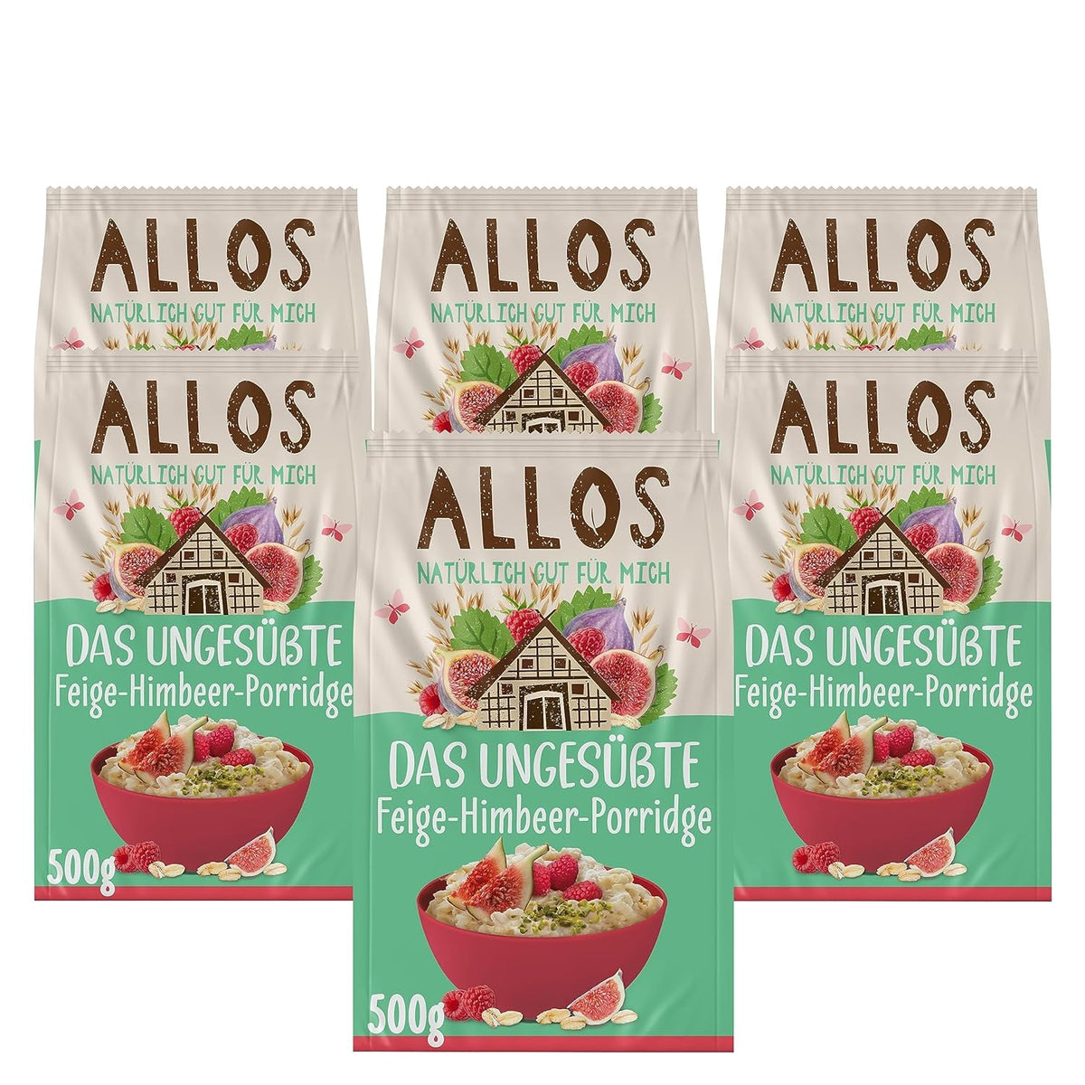 Porridge Allos non sucré aux figues et framboises | Porridge sans sucre | Muesli biologique | Muesli aux fruits | Gruau | Bouillie pour le petit déjeuner | Céréales pour le petit déjeuner | Végétalien | Paquet de 6 (6x500g)