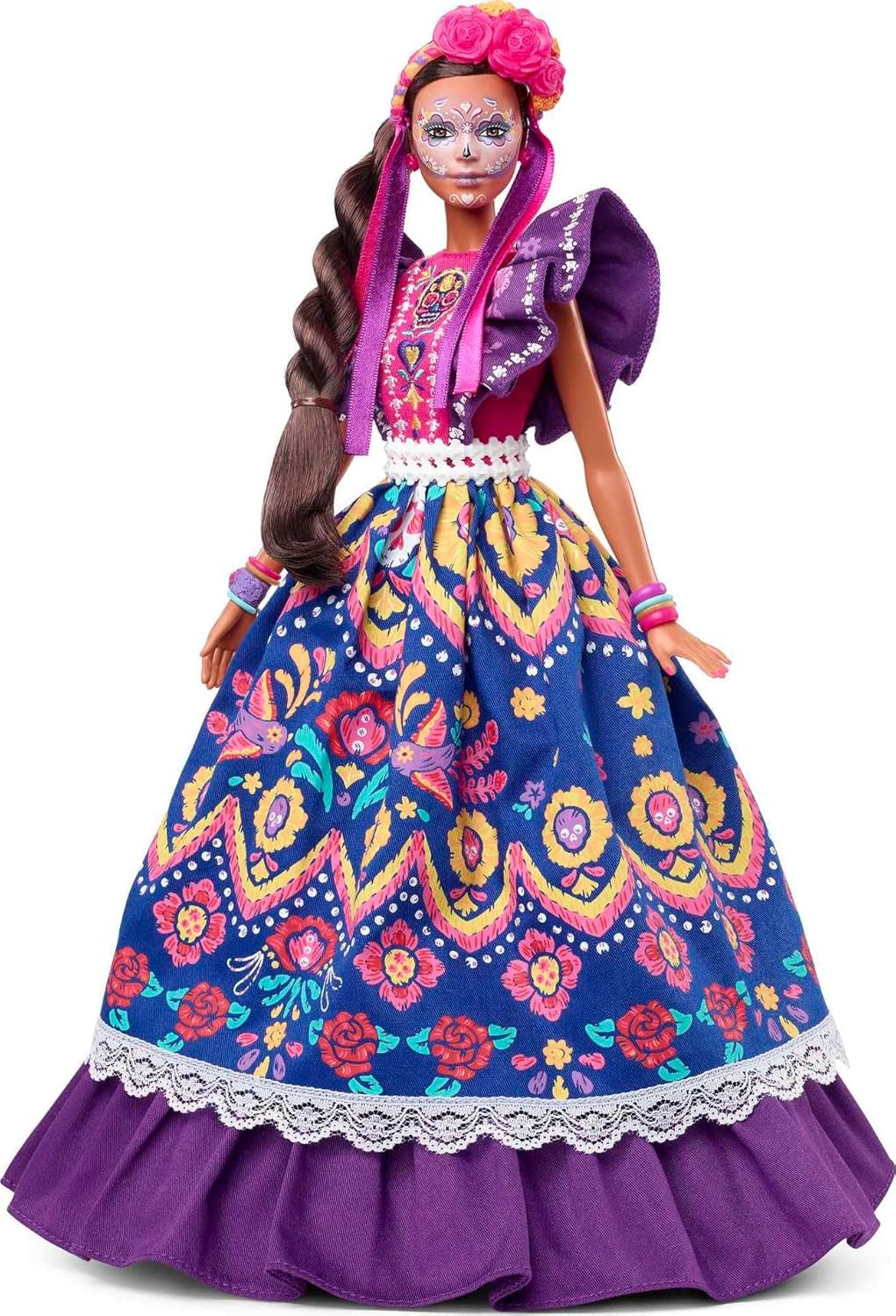 Poupée Barbie Día De Muertos 2022 avec robe traditionnelle à volants, couronne de fleurs et peinture pour le visage Calavera, cadeau pour les collectionneurs