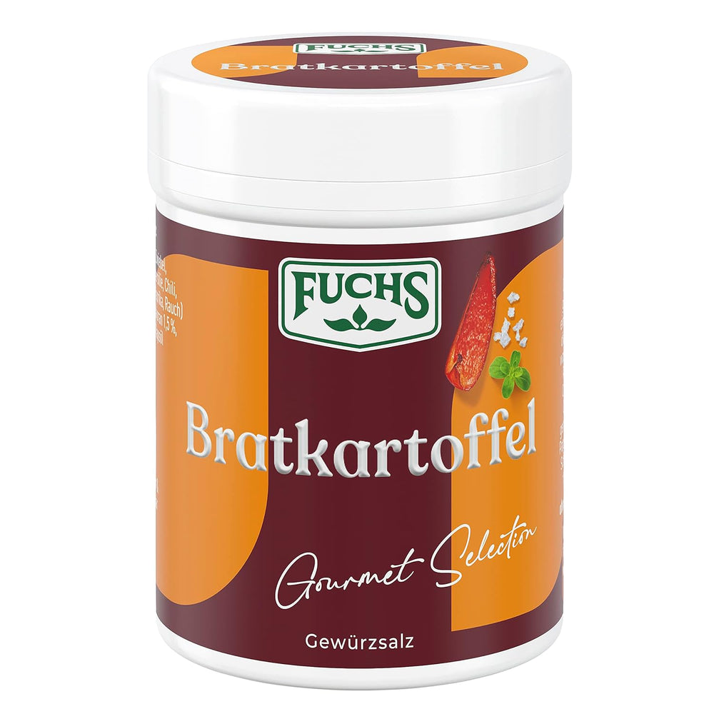 Fuchs Gourmet Selection Klassisch/Heimisch – Bratkartoffel Gewürzsalz, nachfüllbares Kartoffel Gewürz, Salz zum Würzen von Brat- & Ofenkartoffeln, Pommes Frites & Co, végétalien, 70 g