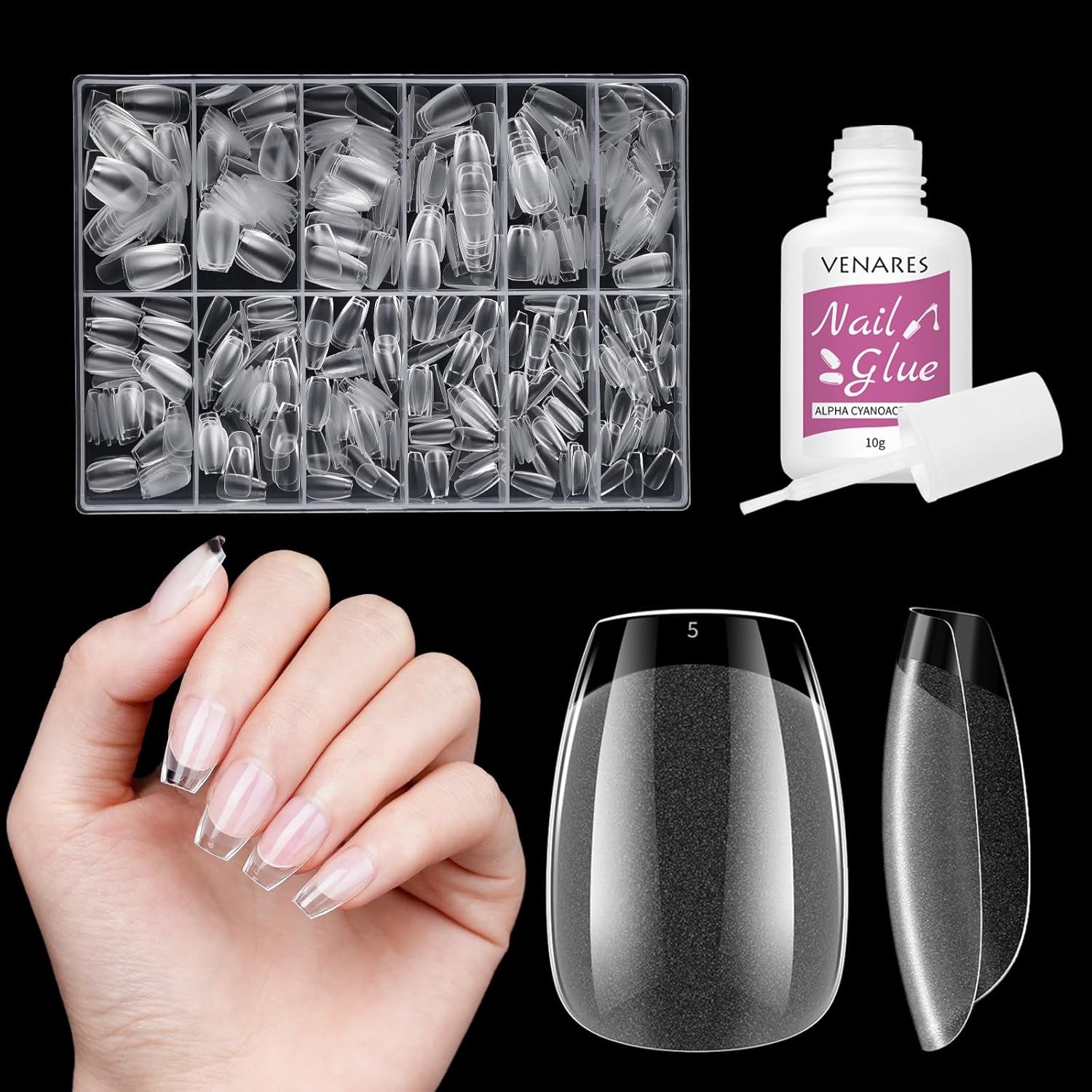 Faux ongles courts ballerine, 500 pièces, colle sur 12 tailles, ongles artificiels, Gel doux et court, couverture complète, pointes pour ongles en Gel courts S