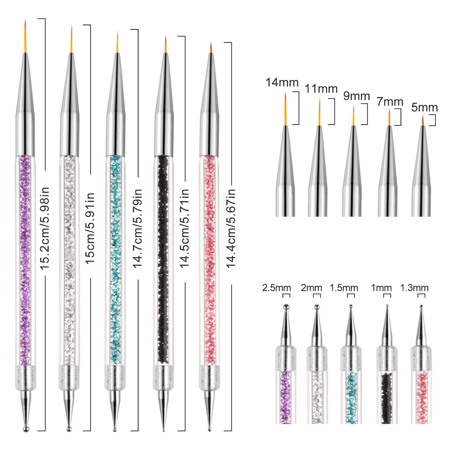 Sularpek Nail Art Pinsel, 5 Stück Nageldesign Pinsel, Nail Art Dotting Tools, Nail Art Liner-Pinsel, Zum Herstellen von Nagellack, Punktieren, Feinmalerei, DIY