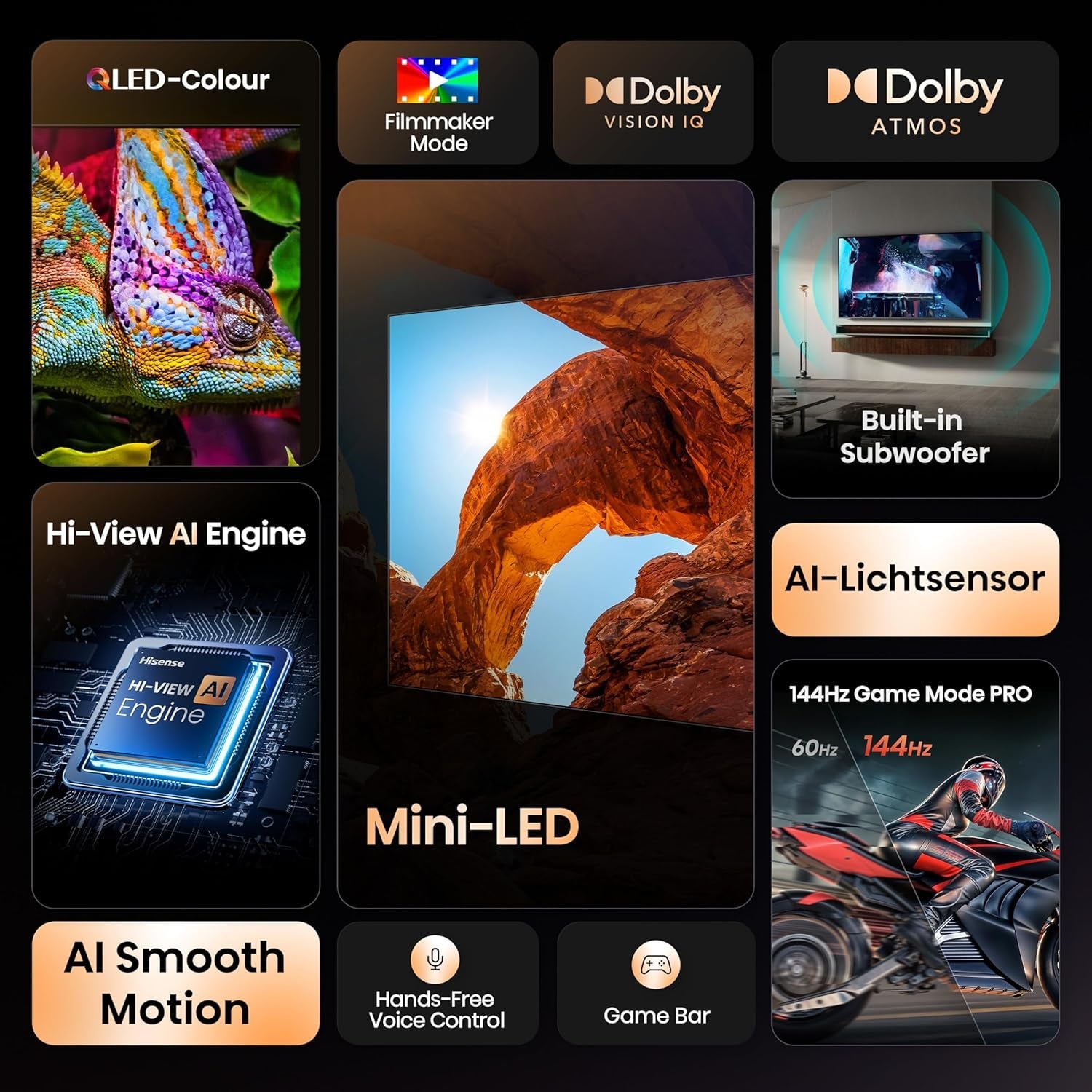 Televizor Hisense 50U7Q de 50 de inci, mini LED ULED 4K, Smart TV, motor Hi-View AI, mod de joc Pro la 144Hz, FreeSync Premium, subwoofer încorporat, Dolby Vision IQ Atmos, AirPlay, control vocal [2025]
