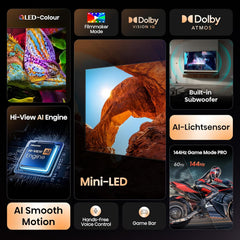 Televizor Hisense 50U7Q de 50 de inci, mini LED ULED 4K, Smart TV, motor Hi-View AI, mod de joc Pro la 144Hz, FreeSync Premium, subwoofer încorporat, Dolby Vision IQ Atmos, AirPlay, control vocal [2025]