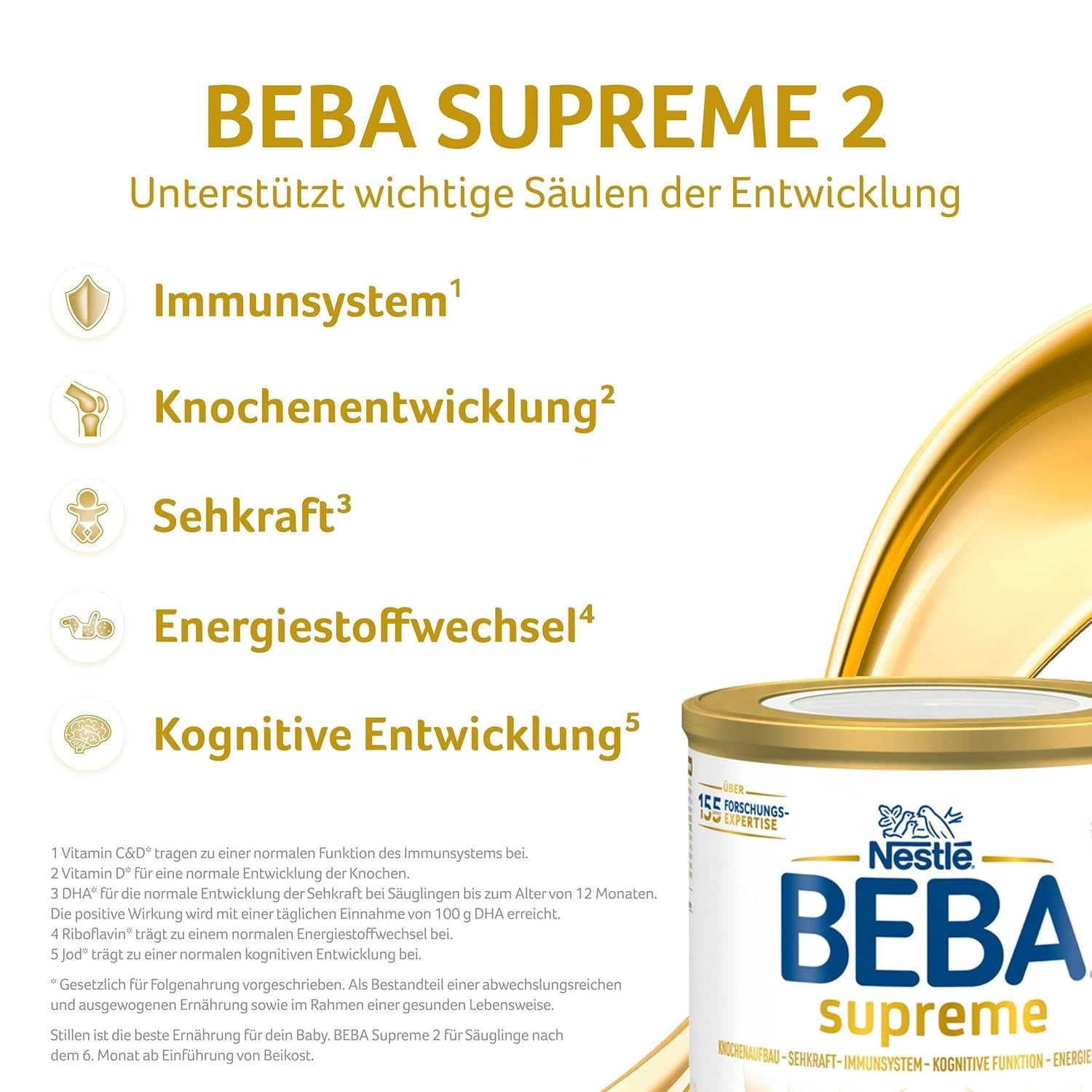 BEBA SUPREME 2 Lait de suite après 6 mois, lactose uniquement, sans huile de palme, pack de 6 (6 x 800g) Naty Shop