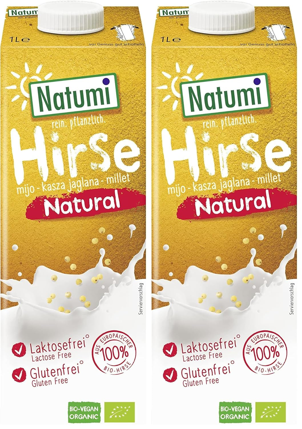 Natumi Bio Hirsedrink Natur, 6 x 1L - Sans lactose, Vegan, Bio, Sans gluten, Milchfreie, Milchfreie Alternative